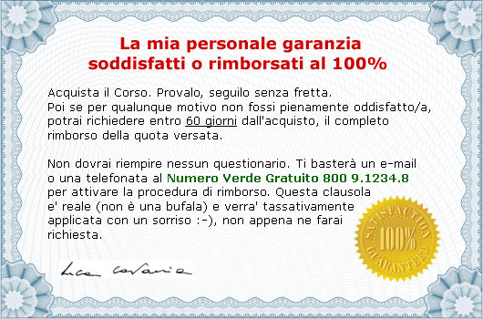 Garanzia 100% soddisfatti o rimborsati (60 giorni)